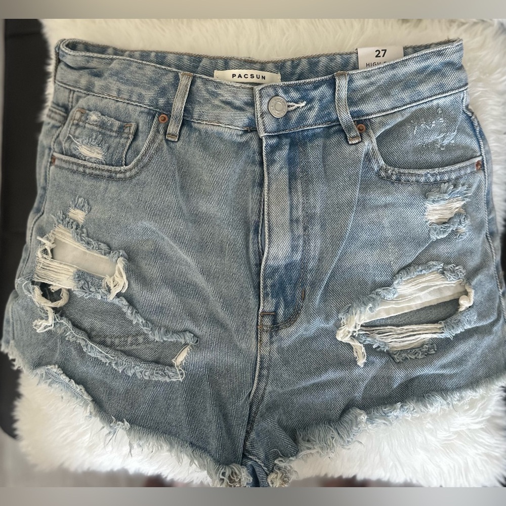 PacSun Blue Distressed Jean Shorts with Frayed Hem